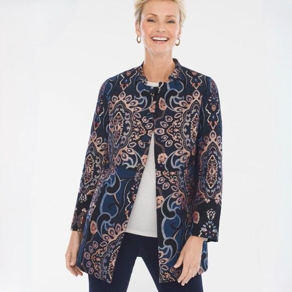 Chico’s Jacquard Mandarin Collar Topper Jacket 4/6 - Picture 1 of 10